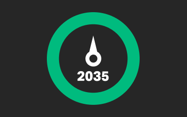 Green circle with 2035 and a compass needle pointing to the top in its middle (graphic)